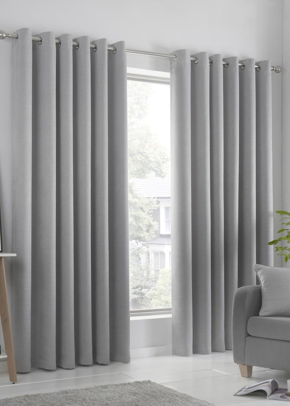 Fusion Strata Thermal Dim-Out Eyelet Curtains in Silver