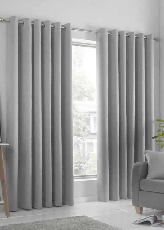 Fusion Strata Thermal Dim-Out Eyelet Curtains in Silver