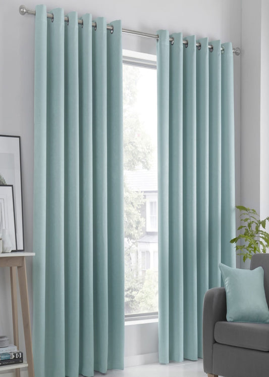 Fusion Strata Thermal Dim-Out Eyelet Curtains in Duck Egg
