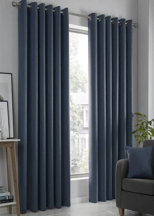 Fusion Strata Thermal Dim-Out Eyelet Curtains in Navy