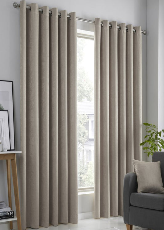 Fusion Strata Thermal Dim-Out Eyelet Curtains in Natural
