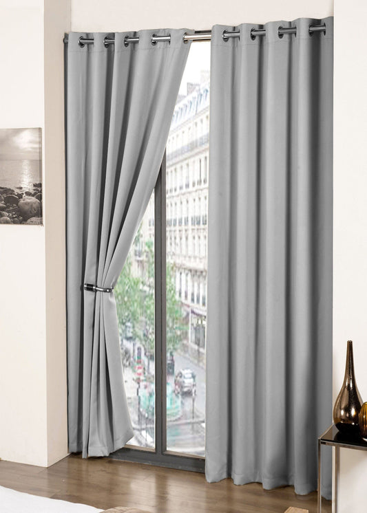 Cali Woven Blackout Eyelet Curtains in Silver