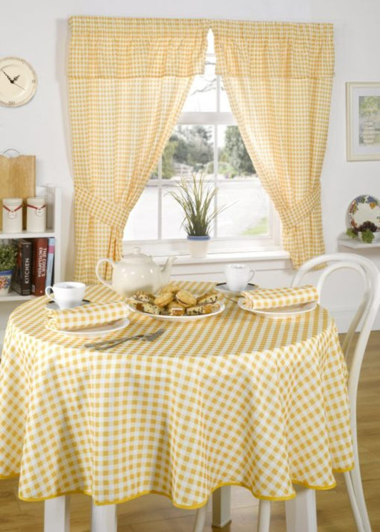 Molly Gingham Pencil Pleat Curtains in Lemon