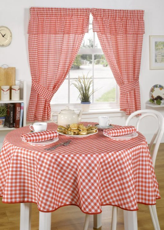 Molly Gingham Pencil Pleat Curtains in Red