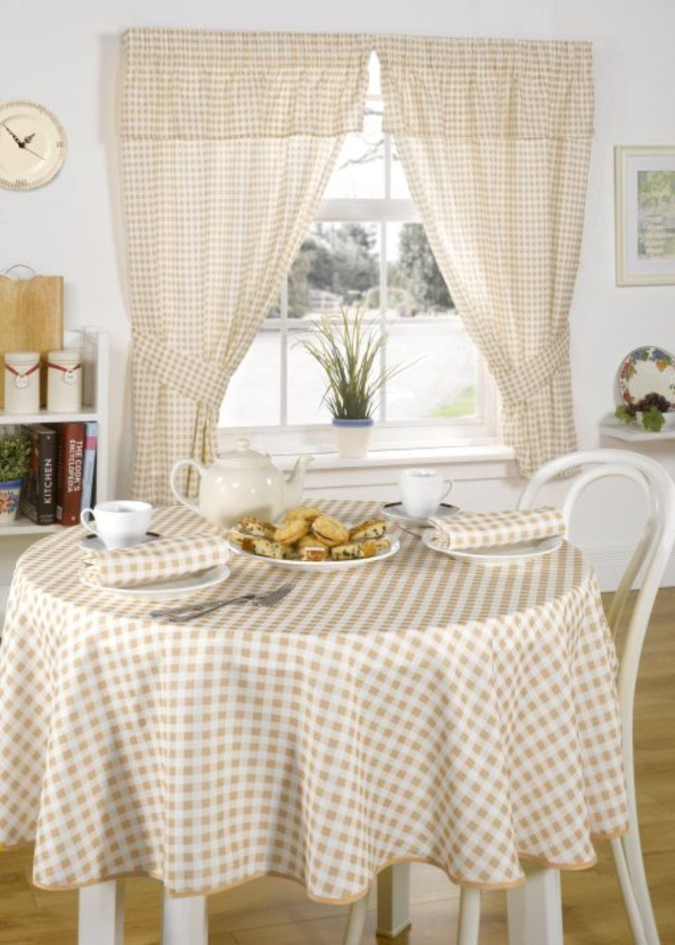 Molly Gingham Pencil Pleat Curtains in Beige