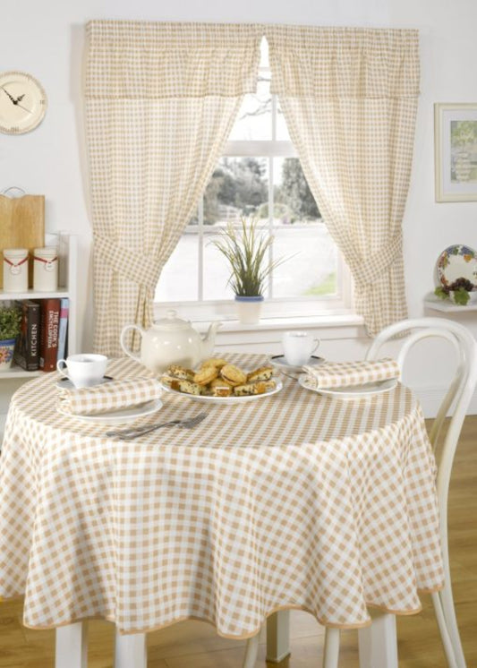 Molly Gingham Pencil Pleat Curtains in Beige