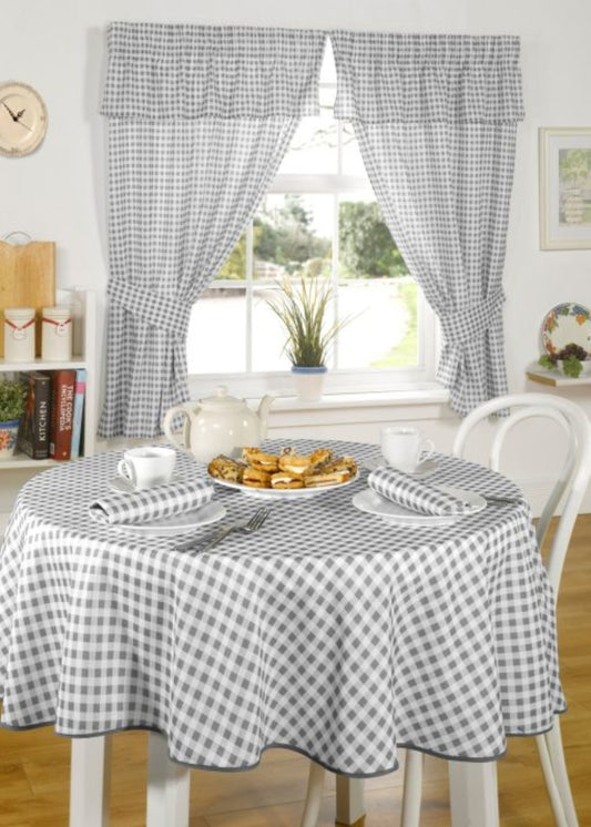 Molly Gingham Pencil Pleat Curtains in Grey