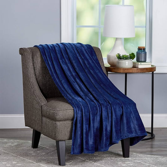 Plain Fleece Throw Navy